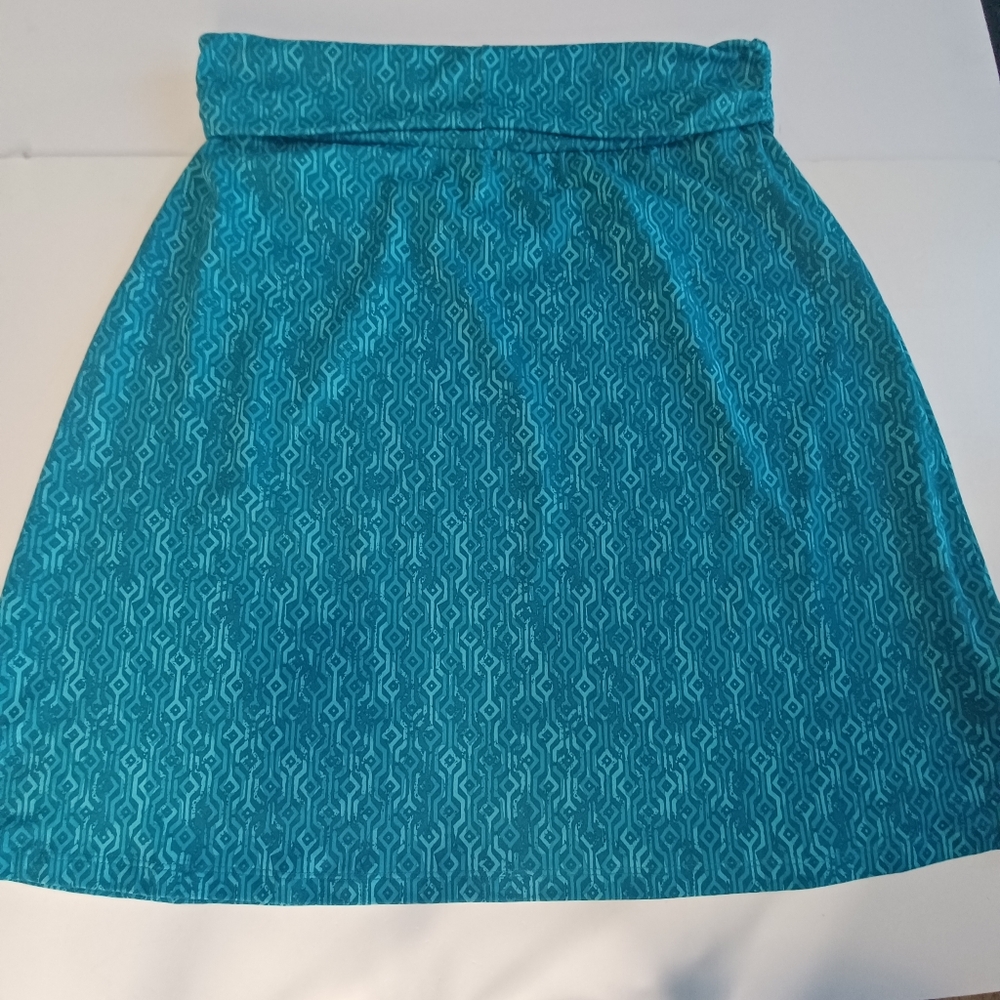 Eddie Bauer Women's Stretch Pull-on Active Skirt Womens Lg Teal Blue Geo Pattern - Picture 3 of 10